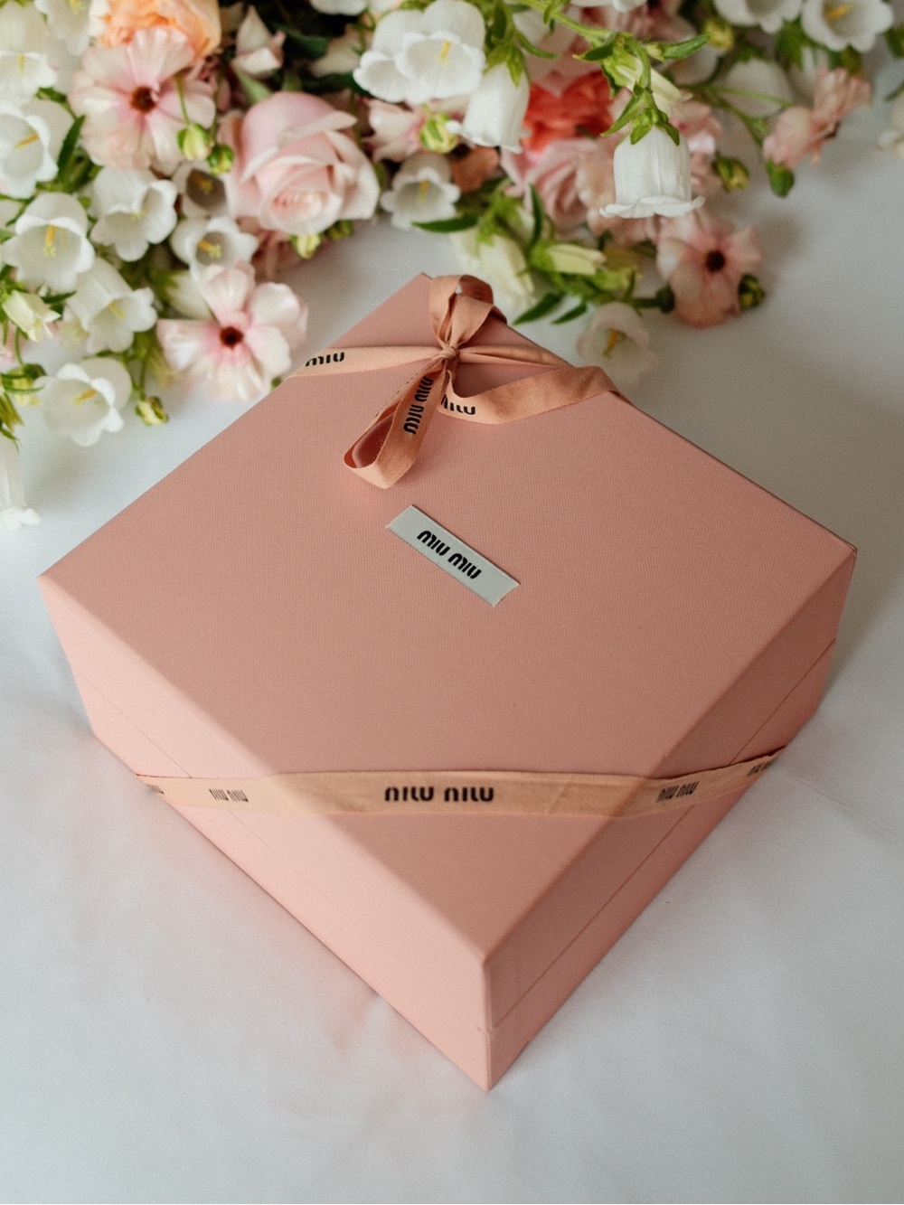 Miu Miu Peach-Pink Gift Box with Branded Ribbon